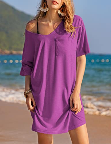 Image of Ekouaer Womens Tshirt Nightgown Cotton V Neck Sleepshirts Comfy Casual Nightshirt for Women