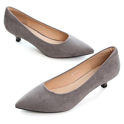 Image of Women's Low Kitten Heel Pumps Classic Fashion Dress Pumps Simple Heeled Shoes for Office Work
