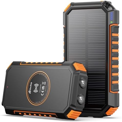 Hiluckey Cargador Solar 20000mAh Batería Externa Inalámbrica Powe...