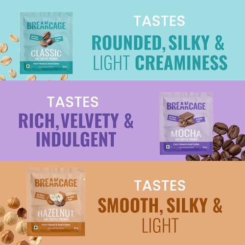 Image of BreakCage Oat Coffee Premix Assorted | Lactose Free | Hazelnut | Mocha | Classic | Pack of 6 | No Added Sugar | Vegan | High-Fiber | 120 Grams