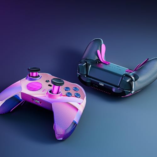 Image of 14-in-1 Controller Accessories Kit Compatible with Xbox Elite Series 2, 6 Premium Metal Thumbsticks, Swap Joysticks, 4 Interchangeable Paddles, 2 D-Pads, 1 Tool ,1 Storage Bag (Magenta)