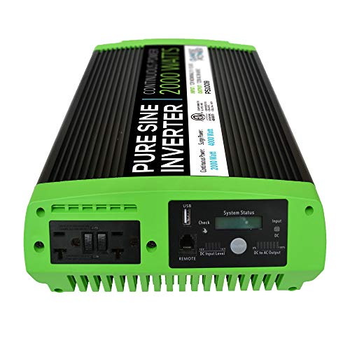 GoWISE Power PS1009 2000W Continuous 4000W Surge Peak Power Pure Sine Wave Inverter w/Digital LCD Display, Black/Green