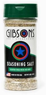 Gibsons Steakhouse Seasoning Salt (6 Ounce Jar) – Original Cooking & Grilling Blend of Spices & Seasonings (Salt, Onion & Garlic) - No MSG & Gluten Free
