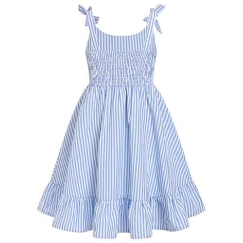 FYMNSI Girls Dresses for Toddler Kids Summer Sleeveless Spaghetti Straps Striped Floral Ruffle Casual Dress Beach Sundress2