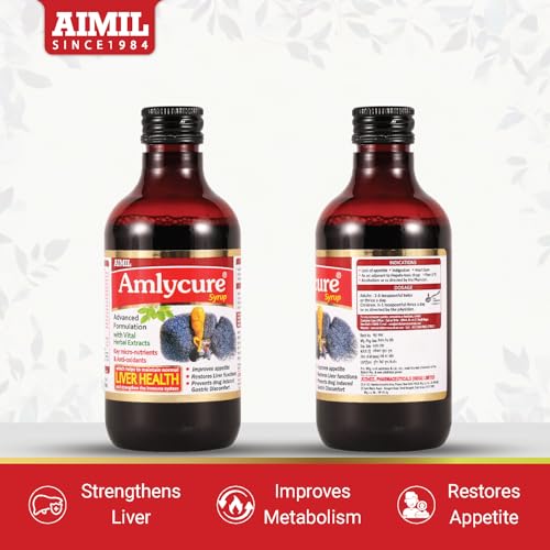 Image of AIMIL Amlycure Syrup - 200ml (Pack of 2) | Ayurvedic Syrup for Liver Health, Improves Digestion & Better Appetite | Natural Liver Herbal Tonic | Ideal for Children