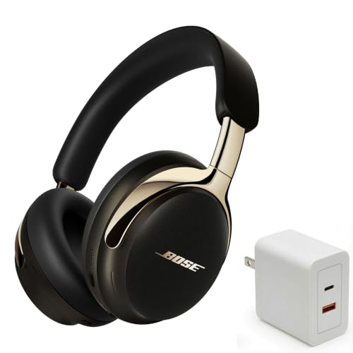 Bose QuietComfort Ultra Bluetooth Headphones (2nd Gen) Bundle with Fast Charger, Wireless Headphones with Spatial Audio, Over Ear Noise Cancelling with Mic, Up to 30 Hours of Play time, (Desert Gold)
