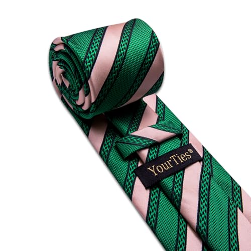 Image of YourTies Striped Ties for Men Classic Woven Silk Necktie with Handkerchief Cufflinks Set Formal Business Party Wedding