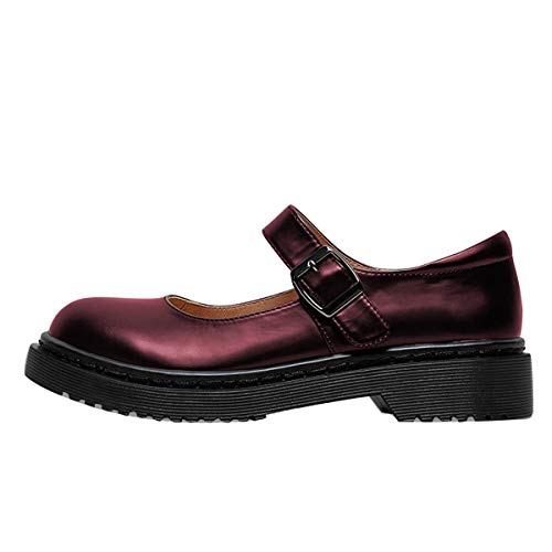 Image of YDN Women Classic Round Closed Toe Mary Jane Flats Platform Adjustable Single Ankle Strap Buckle Comfy Cute Pump Leather Patry Cosplay Girls Dress Shoe Size 4-16