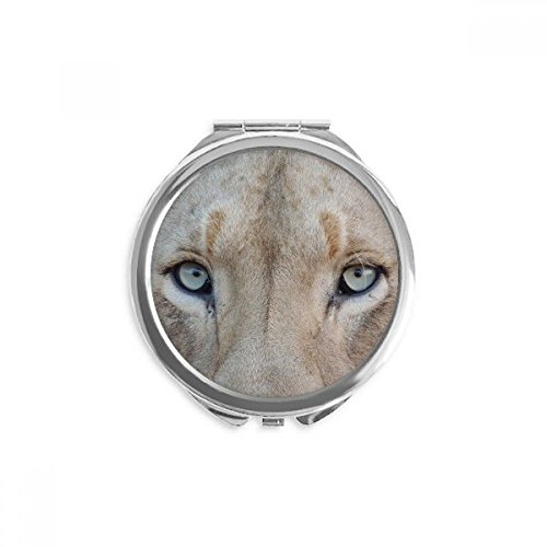 Miroir de poche à la main blanc et rond avec design lion sauvage multicolore de 2,6 pouces