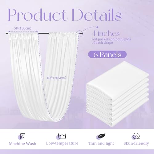 6 Panels White Ceiling Drapes for Wedding, 5ftx10ft Ceiling Drapes Smooth Satin Fabric Curtain Wedding Arch Draping Fabric Romantic Ceiling Decorations for Weddings Party Ceremony Stage by REWOMC - Image 2