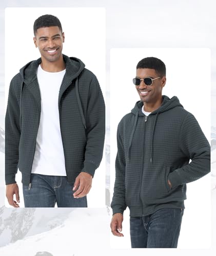 Image of GEEK LIGHTING Mens Fleece Lined Hoodies Zip Up Waffle Knit Thicken Hooded Sweatshirts Winter Jackets
