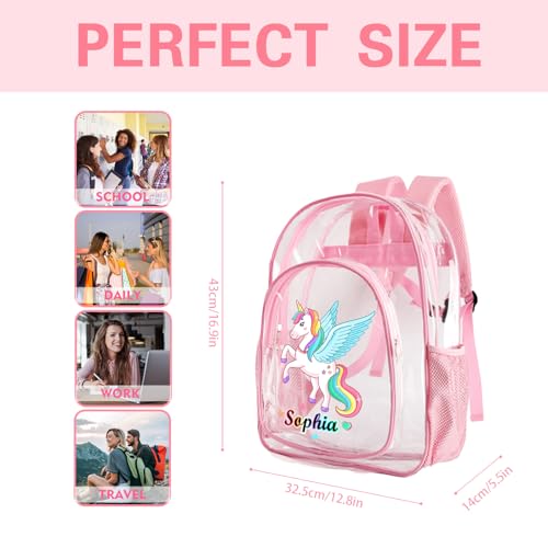 Personalized Clear Backpack for Girls, Custom Pink School Clear Backpack for Girls with Name, PVC Waterproof Transparent Backpack Suitable for School Work, Back to School Gifts for Kids4