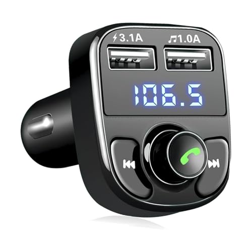 FM Transmitter Bluetooth Wireless Car Adapter Kit with 2 USB Ports Car Charger MP3 Player Support TF Card & Disk (Dual Usb)