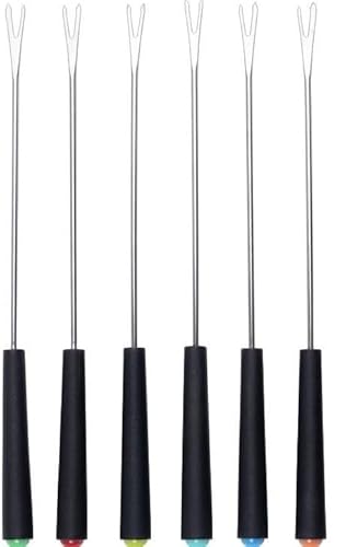 6 forchette per fonduta in acciaio inox, 24 cm, colorate con manico in plastica, per torte, cioccolato, frutta, fonduta di formaggio, barbecue