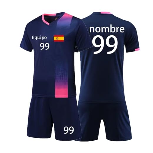 HDSD Equipación de Fútbol Set Personalizada Unisex niños Adulto-Camisetas y Pantalones Cortos de Fútbol Personalizados con su Nombre, Número, Equipo, Logotipo-Camisetas Fútbol
