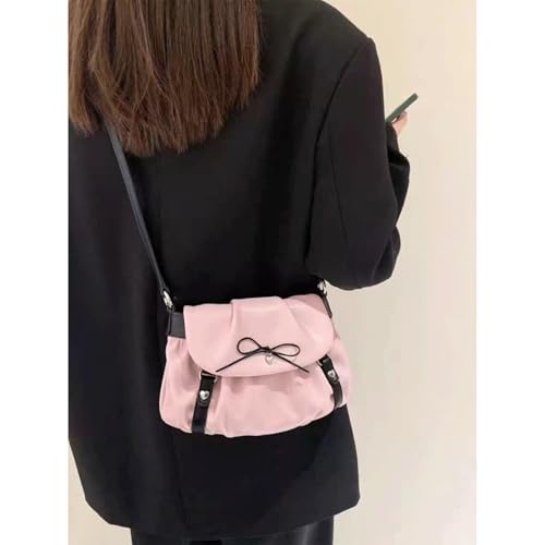 Bow Purse Y2K Ruched Bow Shoulder Bag with Bowknot Cute 90s Medium Flap Handbag Trendy Gift Women Daily Travel2
