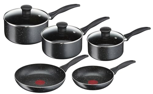 Tefal Origins Batterie de cuisine 8 pièces, 3 casseroles 16/18/20 cm, 2 poêles 20/24 cm, 3 couvercles verre, Non induction, Revêtement antiadhésif,...