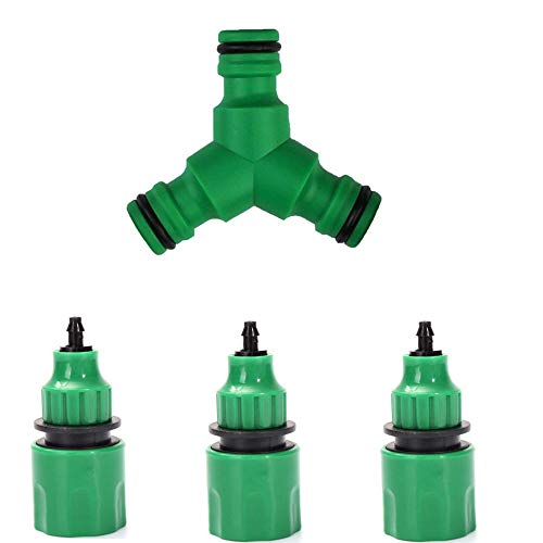 Kungfu Mall Wasserschlauch Schnellverbinder Kits 1 Stück 3-Wege-Anschluss Wasser-Umschalter Snap On Schlauch Splitter + 3 Stück 3/8 Micro Schlauchverbinder