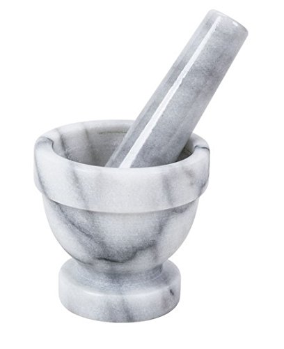 M.V. Trading MTP55 - Molinillo de mortero y mortero de mármol, 5 pulgadas, color blanco