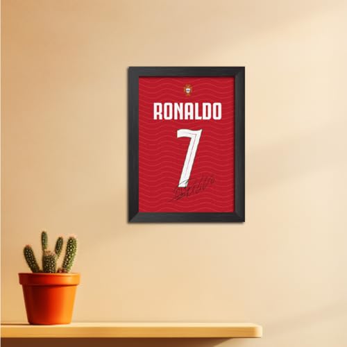 Image of TenorArts Cristiano Ronaldo Poster Frame Portugal 2026 Worldcup Jersey Laminated Photo Print Signature Framed Painting with Matt Finish Black Texture (12 inches x 9inches)