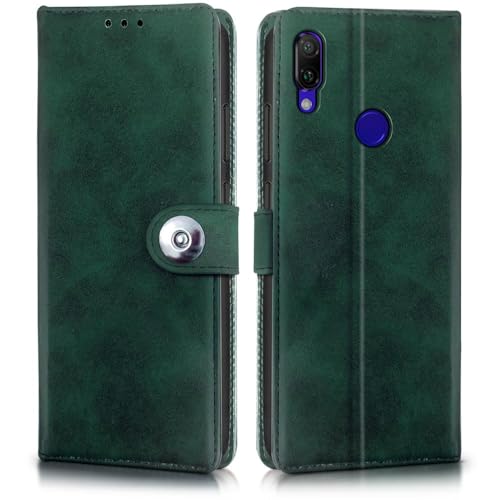 Image of WOW IMAGINE Shock Proof Flip Cover Back Case for Xiaomi Mi Redmi Note 7 | 7 Pro | 7S (Magnetic Button Flip Case | Wallet Pockets & Stand | Leather Finish | Forest Green)