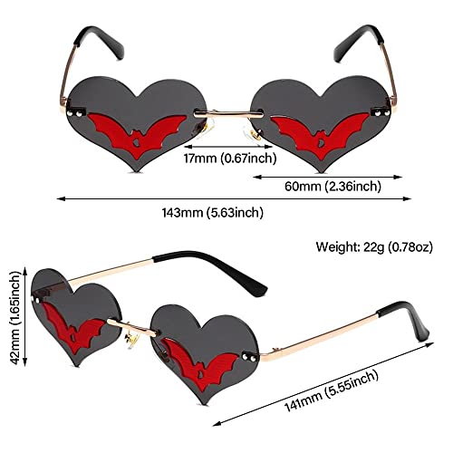 Andy's Orchids Sun Glasses, Heart-shaped Bat Sunglasses, Novel Rimless Goth Glasses for Women Men Festival Party Glasses Trendy Eyewear UV 400 Protection4