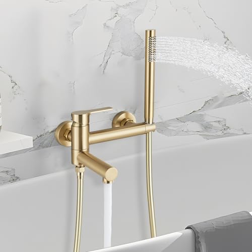 Cesinkin Mischbatterie für Badewanne, Wandmontage, goldfarben, gebürstet,…