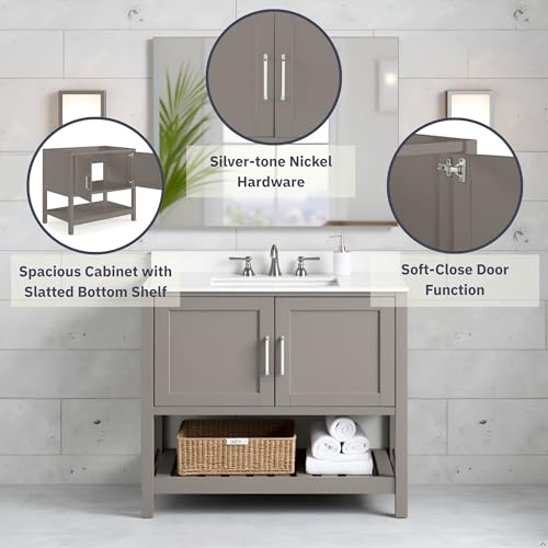 Image of Alaterre Furniture Bennet Bathroom Vanity Cabinet with Soft-Close Shaker Doors and Open Shelf - 36-Inch Freestanding Wood Vanity Without Sink - Single Sink Base (Gray)