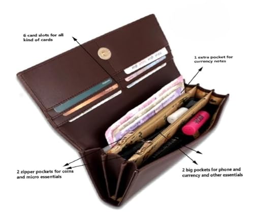 Image of Women's Hand Wallet Purse Clutch | Credit Card Slots | Zipper Pocket | Office Use | Casual Use | Faux Leather (Brown)