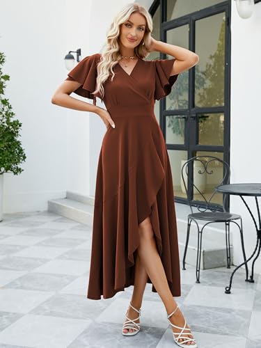 Image of Long Black Formal Dresses for Women Gowns Evening Party Cocktail Dress,Split Elegant V Neck Wrap Ruffle Wedding Guest Dresses