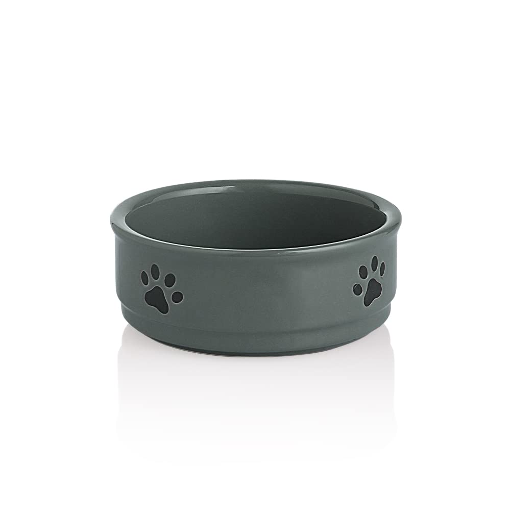 Sweejar Ceramic Dog Bowls with Paw Pattern, Dog Food Dish for Small Dogs, Porcelain Pet Bowl for Water 16 Fl Oz (Gray)