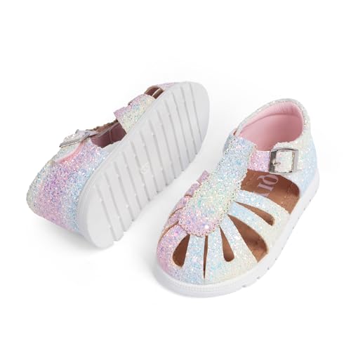 Image of QIY Toddler Girl Sandals Little Kids Summer Dress Shoes Open Toe Flats Princess Sandals for School Beach Party