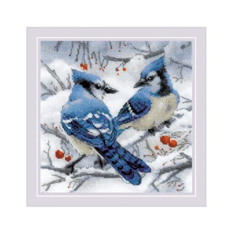 Image of RIOLIS - Blue Jays 1925, Cross Stitch Kits 7 inchx7, Cross Stitch Kits for Beginners & Advanced, Crossstitching Kits Adult, Counted Stitching Kits, Embroidery Kit