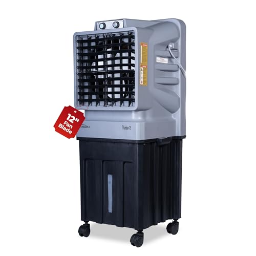 HAVAI Thunder-75 Tower Air Cooler | 70L Tank | 12? Blade | Ideal for 150 sq ft Rooms | 130W Power | 10 ft Air Throw | 1350 RPM | Auto-Louver | 3-Speed | 1-Year On-Site Motor Warranty (Black & Grey)