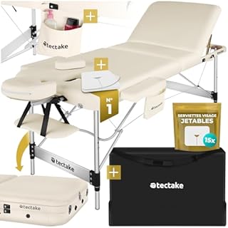 tectake® Table de Massage Pliante Professionnelle 3 Zones Aluminium Cosmetique Lit de Massage Table Esthetique Tatouage Portable avec Appuie-tête Amovible Repose Bras, Housse de Transport Incluse