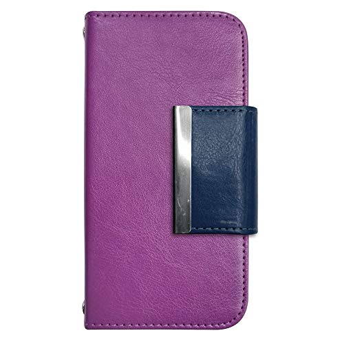 sslink iPhone17 Pro Max アイフォン17プロマックス 対応 ケース 手帳型 スマホケース 四角フレームデコ(ネイビー) ベルト きせかえ belty おしゃれ (カバー色パープル) ダイアリータイプ 横開き カード収納 フリップ カバ