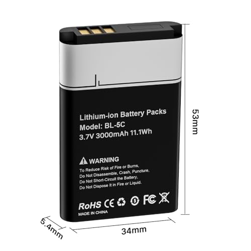 1 Stück BL-5C Akku, 3,7V Wiederaufladbare Ersatzakku mit Hoher Kapazität für Nokia 6230 6330 6263 6267 6270 6555 6600 6030 6670 6680 6681 6820 1100 1600 2300 2310 2600 2610 2626 3100 3650 3660