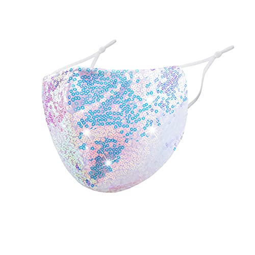 Sparkly Glitter Sequin Face Mask for Women with Design，Reusable Bling Face Masks Washable,Adjustable Face Mask with 2 Filter Masquerade Mask for Women Men Kids(1pc-Blue+White mixed colorful)