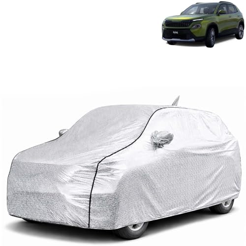Image of KINGSWAY SilverTech 100% Waterproof Car Cover Only with Skoda Kylaq (Year 2024 Onwards - All Model) | Mirror and Antenna Pockets | Scratchproof | All Weather Car Body Cover