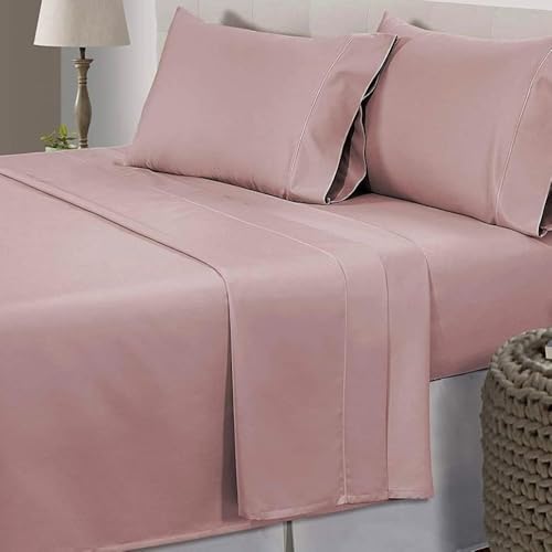 Image of BEVI Home Premium Solid Plain Double Bedsheet Without Pillow Cover 300 TC Microfiber Double Bed Size 90 inch x 95 inch Peach Onion
