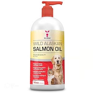 Pure Wild Alaskan Salmon Oil for Dogs, Cats, Ferrets – 16 oz Liquid Omega 3 Fish Oil, Pump on Food – Unscented All Natural Supplement for Skin and Coat, Joints, Heart, Brain, Allergy, Weight, Immune