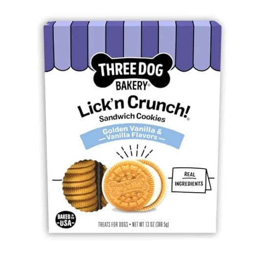 Three Dog Bakery Lick'n Crunch! Golden & Vanilla Sandwich Cookies, Dog Treat, Puppy Cookies with Real Ingredients, Dog Birthday Treat, Training Reward