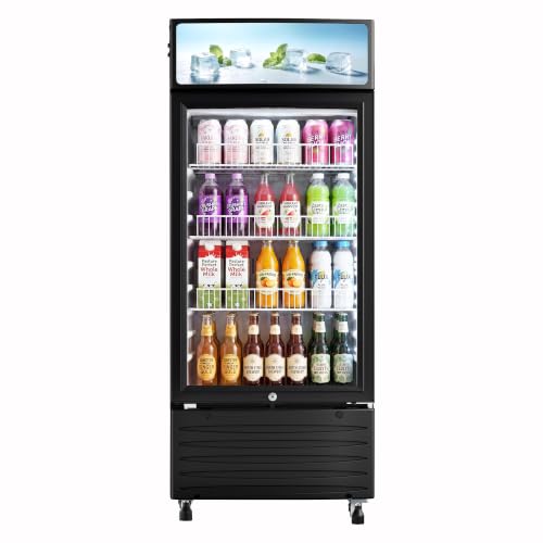 Image of 6.1 Cu.Ft Commercial Display Refrigerator with LED Lightbox | Glass Door Display Fridge, 32-50F Fan Cooling, Auto Defrost, Adjustable Shelves, Lockable Door, Casters, ETL Certified