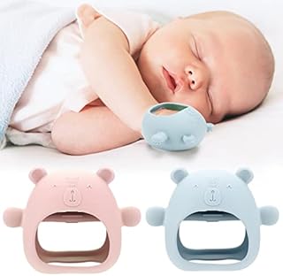 Brynnl Silicone Soothing Teether Mitten, 2 Pack Baby Teething Toy for Baby Silicone Teether Gloves 3D Shape Prevent Finger Sucking Massages Sore Gums fit for Over 3 Months Breast Feeding Baby (Bear 1)