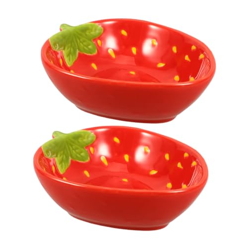 Cabilock Cuenco de Cerámica de Fresa 2 Piezas Bandeja Decorativa para Postres y Platos de Frutas