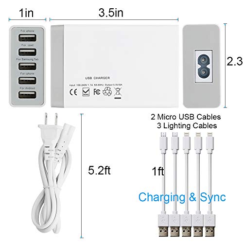 Pezin & Hulin Bamboo Charging Station Holder with 5 Port USB Charger, Watch Stand, 5 x Charge Cable, Wood Docking Stand Electronic Organizer for Multiple Devices, Phones, Tablets, Laptop and More - Thumbnail 2