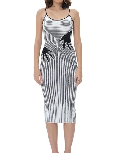 efvandoloe Summer Abstract Knitted Camisole Midi Dress Women Sleeveless Slim Fashion Design Dresses Evening