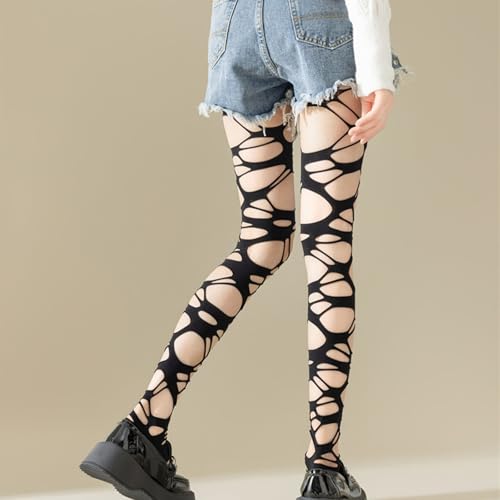 Black Halloween Gothic Ripped Stockings Y2k Pantyhose Hosier for Women Girls Halloween Cosplay Party Decoration3