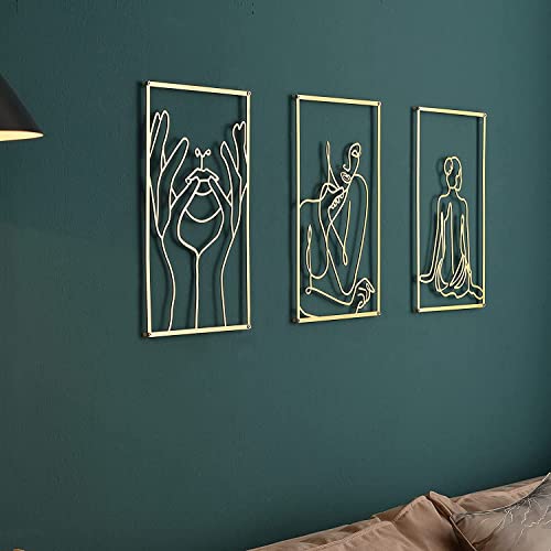 3 Pcs Gold Metal Wall Art Decor- Elegant, Stylish Female Body Line Art Wall Decor with 3D Shadow Effect- Abstract, Minimalist Wall Art for Bedroom, Living Room & More- Modern, Gold Accent Decor