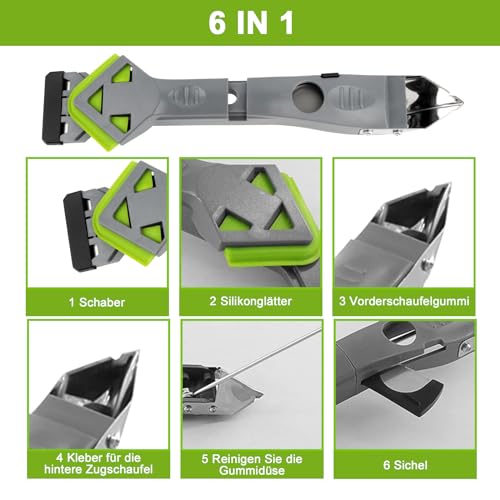 YiJiuBa Silikonentferner Werkzeug Set, 7 IN 1 Werkzeug Fugenglätter Silikon Abzieher Silikonpads Dichtungsdüsen ​Silikonfugenentferner für Küche Bad Boden Spüle Fenster Abdichtung